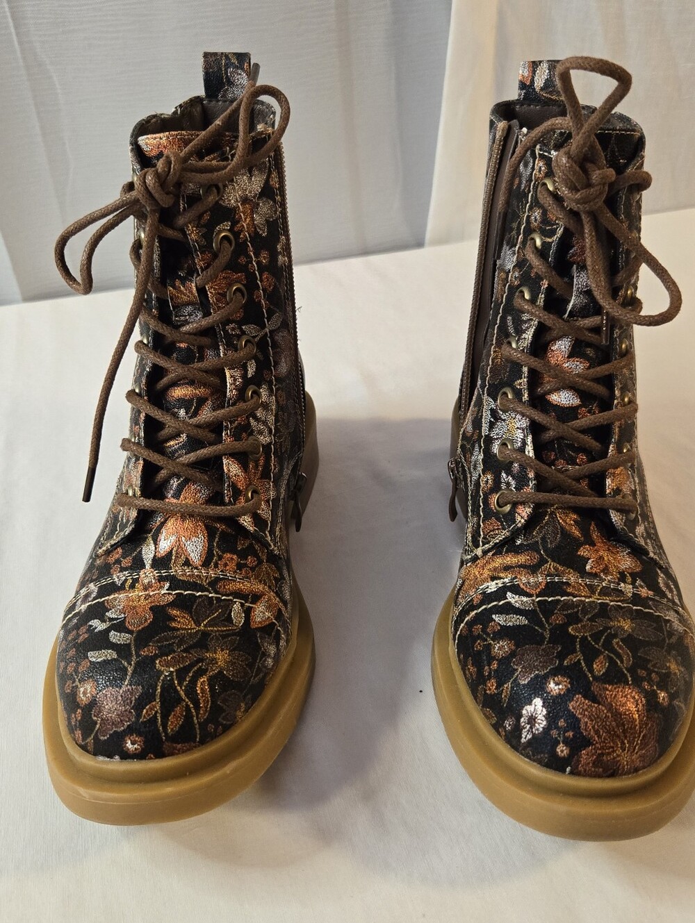JJ Floral Lace Up Combat Boots Size 38 - 7.5 - Picture 5 of 9